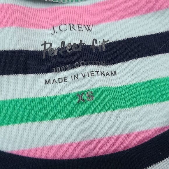 J.CREW Perfect Fit Tee Knit Shirt Blue Pink Stripe Stretchy Short Sleeve Casual - Picture 3 of 4